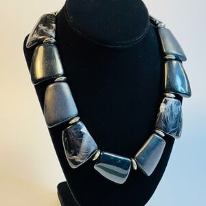 Chunky Trapezoid Collar Necklace Black White Marbled Statement Minimalist‎ 90s
